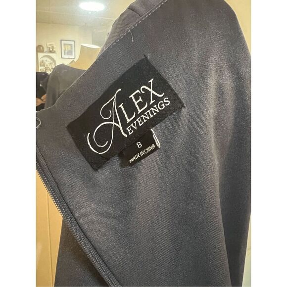 Alex Evenings Glittery Dark Gray Ruched Side floor Lengh Gown W/jeweled cuffs 8 - Picture 10 of 11